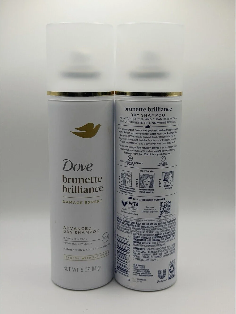 Dove Dry Shampoo Unisex 5oz Brown NEW Brunette Brilliance Lot of 2 142g 238mL